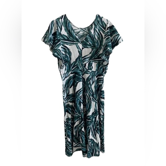 Who What Wear Tropical Palm Print Linen Blend Midi Dress - Picture 5 of 8